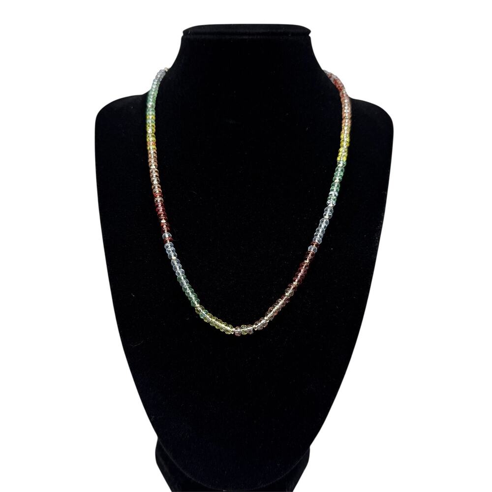 LOFT Multicolored Faceted Glass Bead Necklace Gold Tone Fashion Jewelry 16 in
